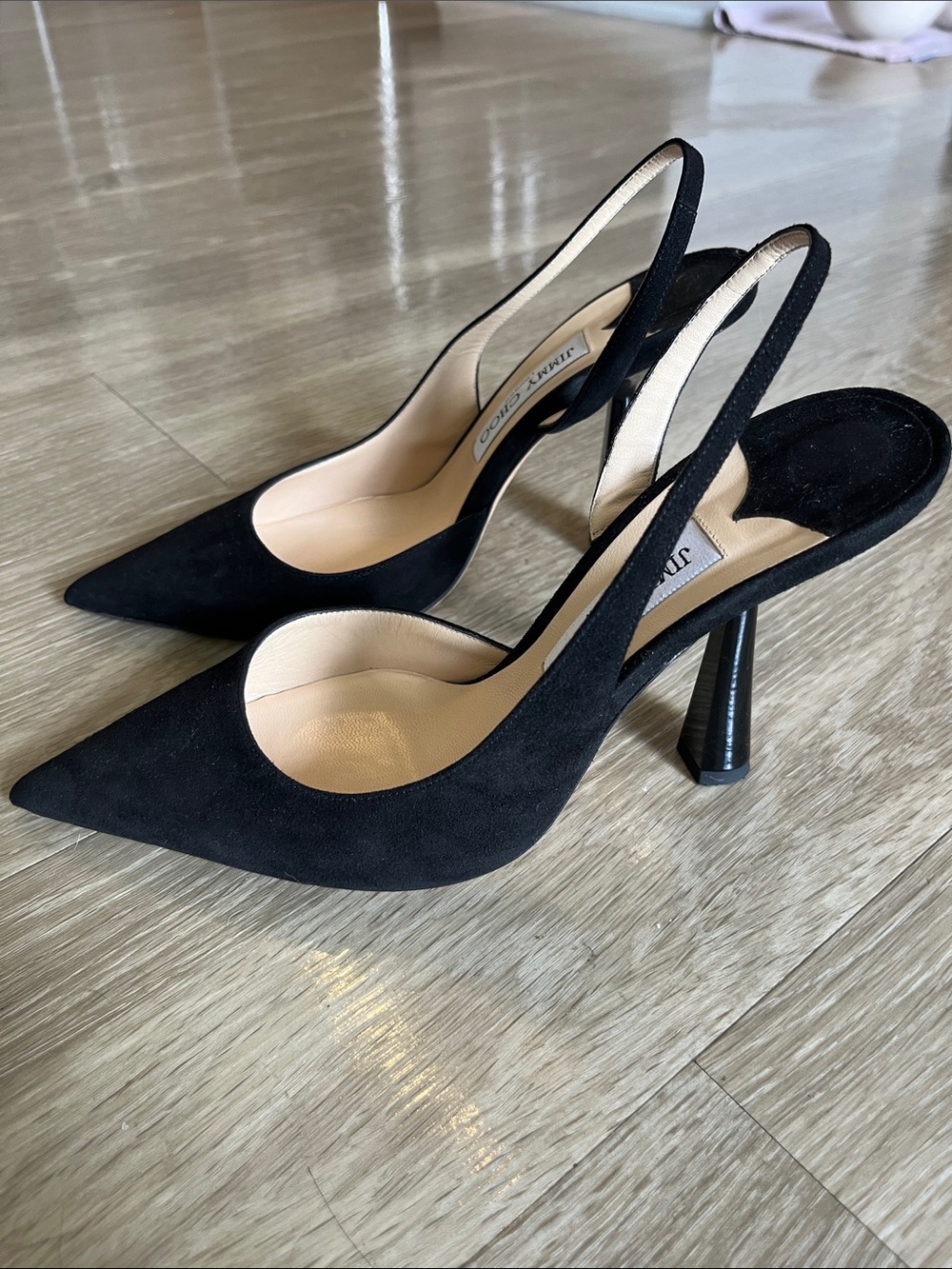 Jimmy Choo Black Suede Pointed Slingback Pumps - Picture 2 of 8